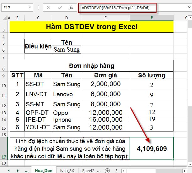 Hàm DSTDEV trong Excel 4