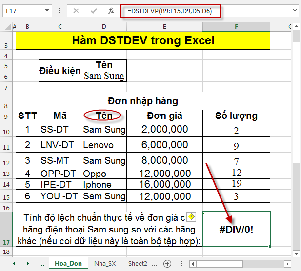 Hàm DSTDEV trong Excel 6