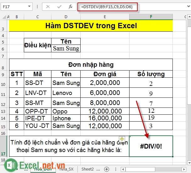Hàm DSTDEV trong Excel 7