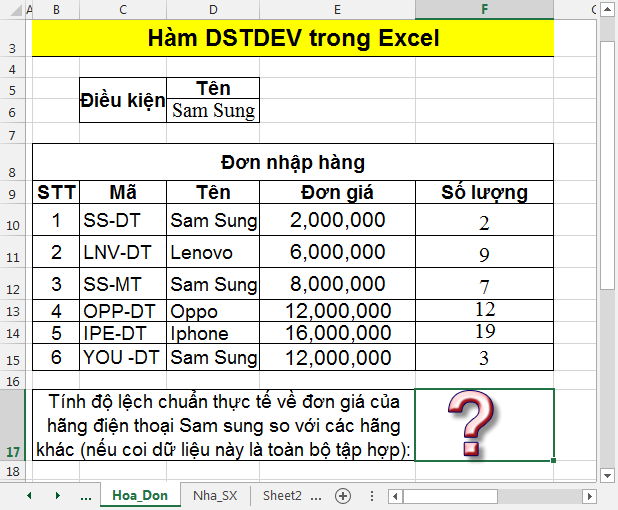Hàm DSTDEV trong Excel