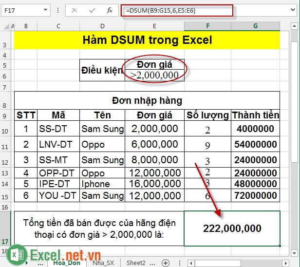 Hàm DSUM trong Excel 6