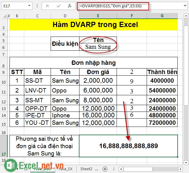 Hàm DVARP trong Excel 4