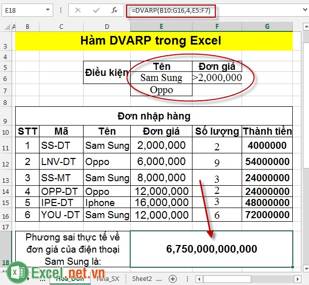 Hàm DVARP trong Excel 6