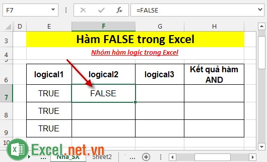 Hàm FALSE trong Excel 2