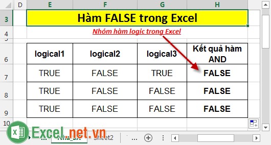 Hàm FALSE trong Excel 3