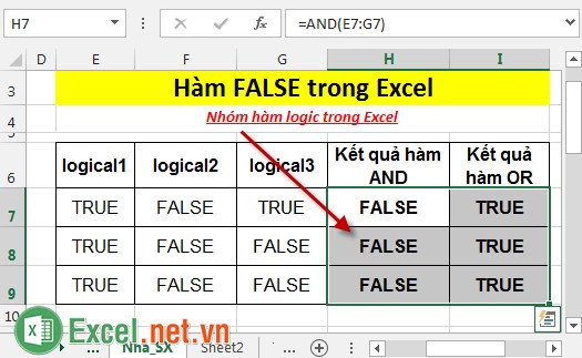 Hàm FALSE trong Excel 4