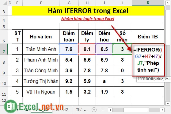 Hàm IFERROR trong Excel 2