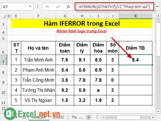 Hàm IFERROR trong Excel 3