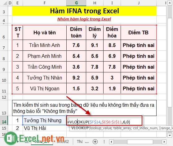 Hàm IFNA trong Excel 2