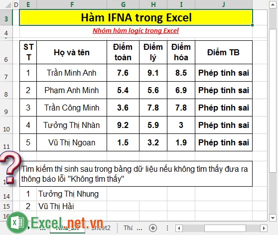 Hàm IFNA trong Excel
