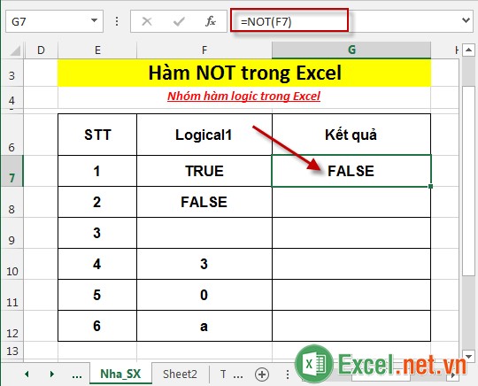Hàm NOT trong Excel 3
