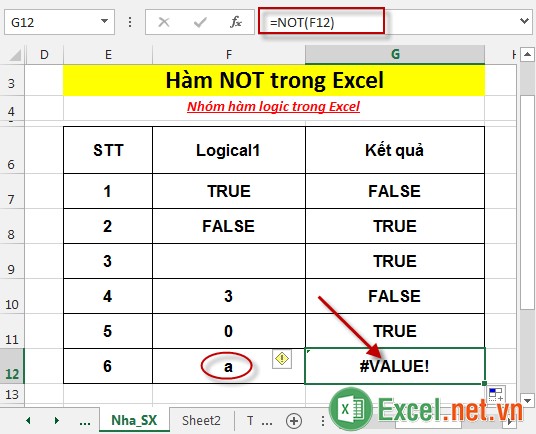 Hàm NOT trong Excel 5