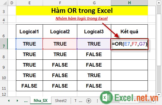 Hàm OR trong Excel 2