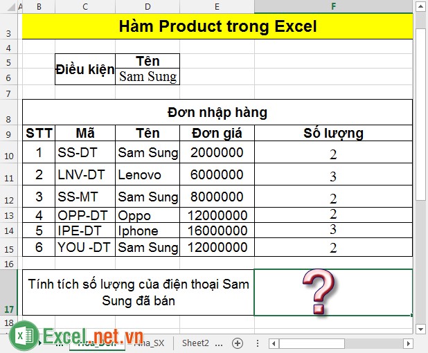 Hàm Product trong Excel