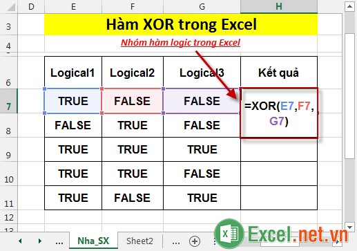 Hàm XOR trong Excel 2