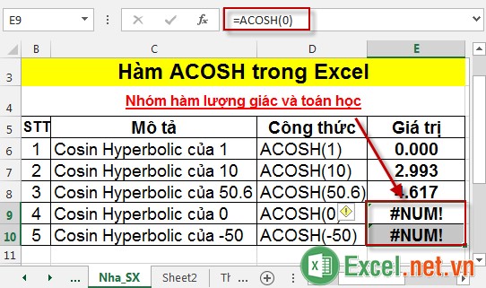 Hàm ACOSH trong Excel 5