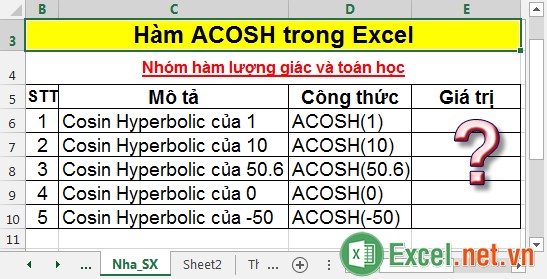 Hàm ACOSH trong Excel