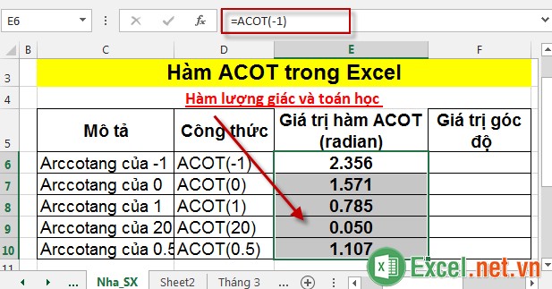 Hàm ACOT trong Excel 4