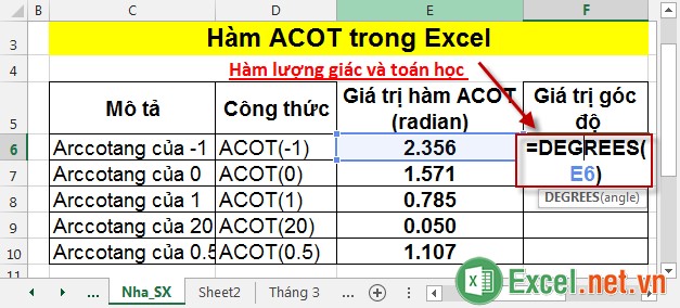 Hàm ACOT trong Excel 5