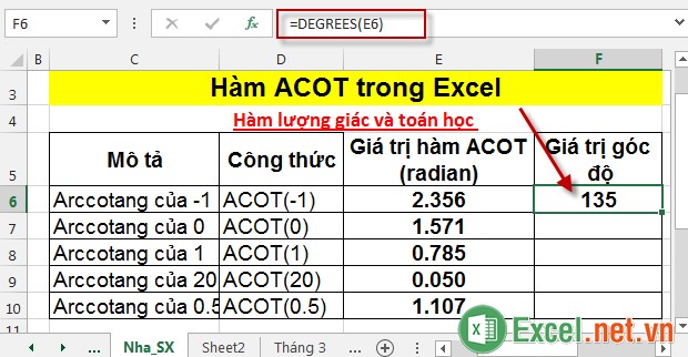 Hàm ACOT trong Excel 6