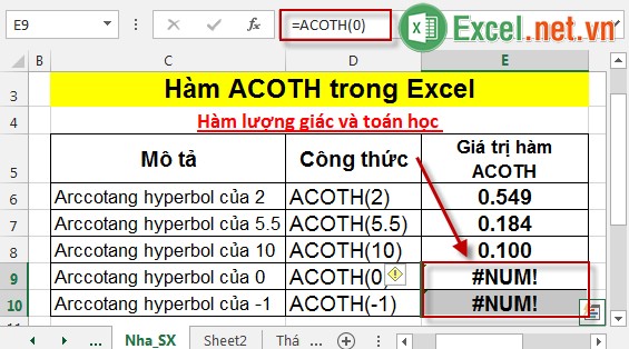 Hàm ACOTH trong Excel 5