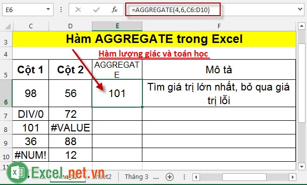 Hàm AGGREGATE trong Excel 2