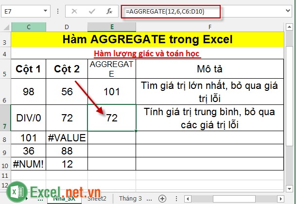 Hàm AGGREGATE trong Excel 3