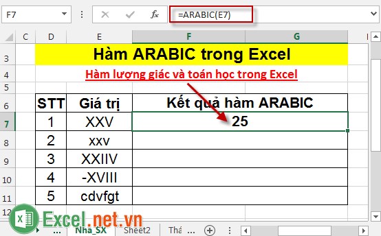 Hàm ARABIC trong Excel 3