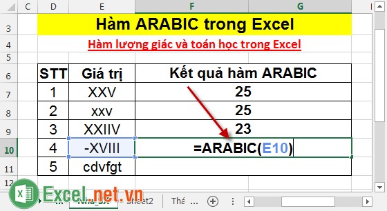 Hàm ARABIC trong Excel 5