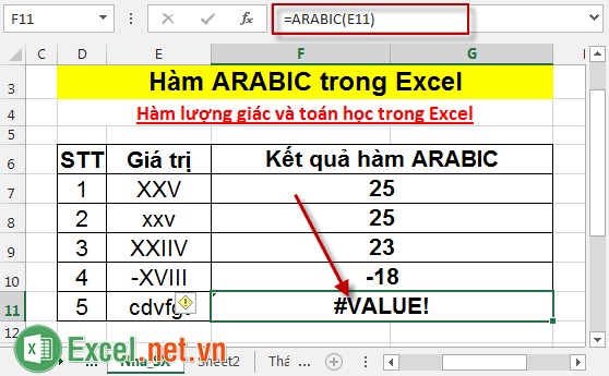 Hàm ARABIC trong Excel 6