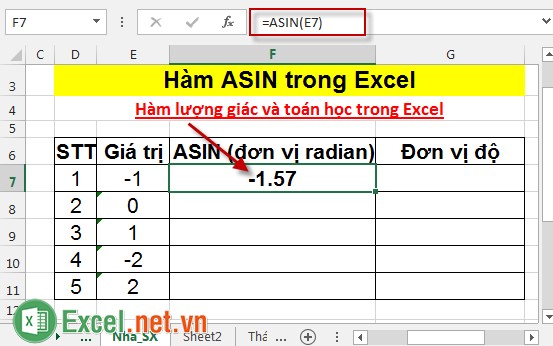 Hàm ASIN trong Excel 3