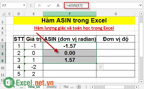 Hàm ASIN trong Excel 4