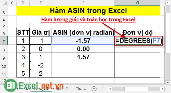 Hàm ASIN trong Excel 5