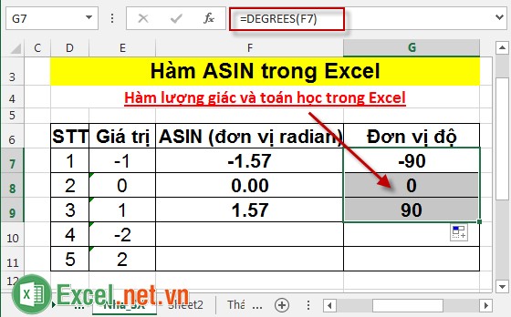 Hàm ASIN trong Excel 6
