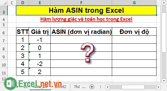 Hàm ASIN trong Excel