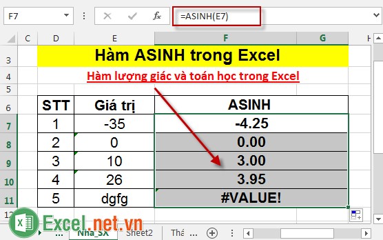 Hàm ASINH trong Excel 4
