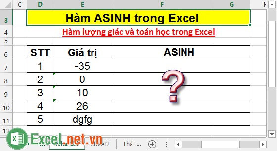 Hàm ASINH trong Excel