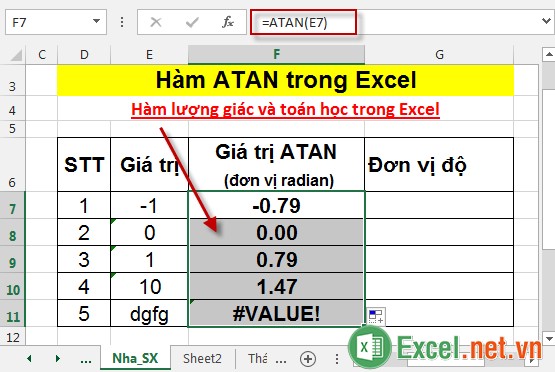Hàm ATAN trong Excel 4