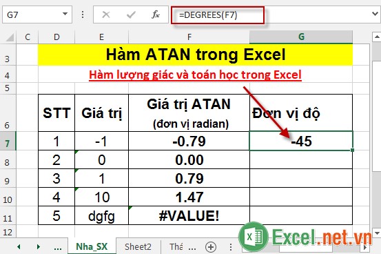 Hàm ATAN trong Excel 6