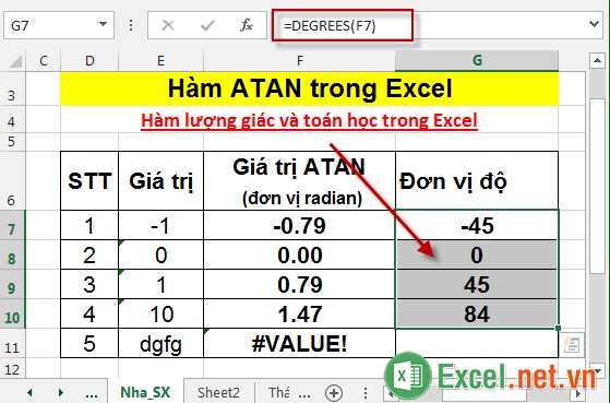 Hàm ATAN trong Excel 7