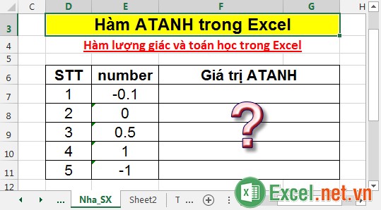 Hàm ATANH trong Excel