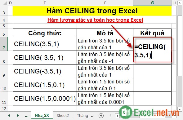 Hàm CEILING trong Excel 2
