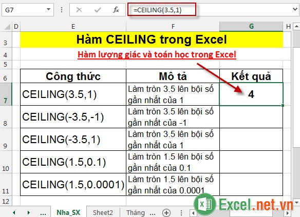 Hàm CEILING trong Excel 3