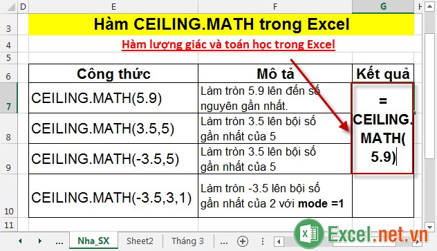 Hàm CEILINGMATH trong Excel 2
