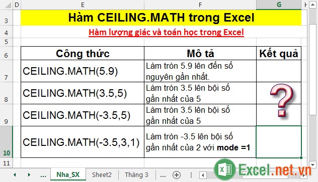 Hàm CEILINGMATH trong Excel