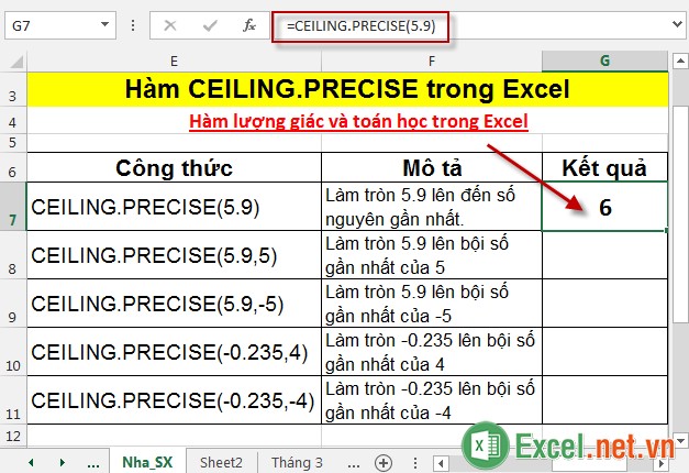 Hàm CEILINGPRECISE trong Excel 3