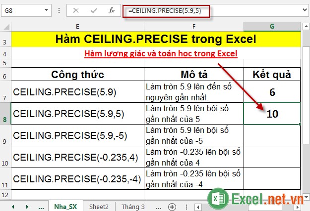 Hàm CEILINGPRECISE trong Excel 4