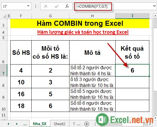 Hàm COMBIN trong Excel 3