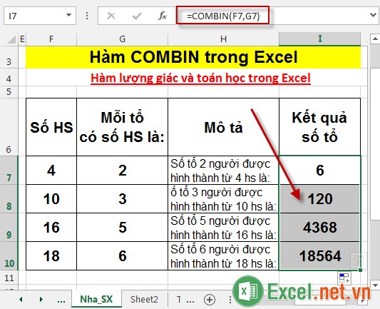 Hàm COMBIN trong Excel 4