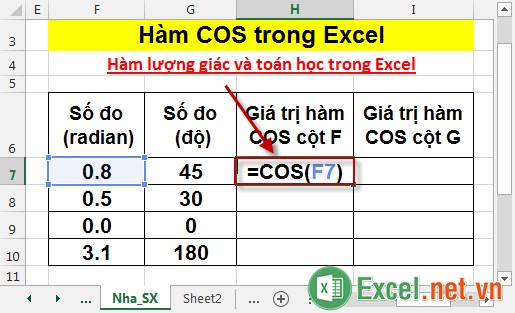 Hàm COS trong Excel 2